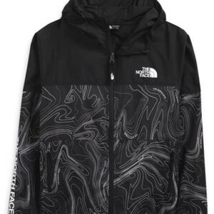North Face Kids' Windwall® Windbreaker Jacket In Black Topographic Map Print